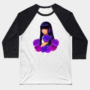 Anime Girl with Purple Eyes and Roses Baseball T-Shirt